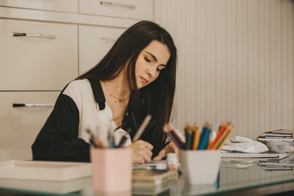 A woman studying